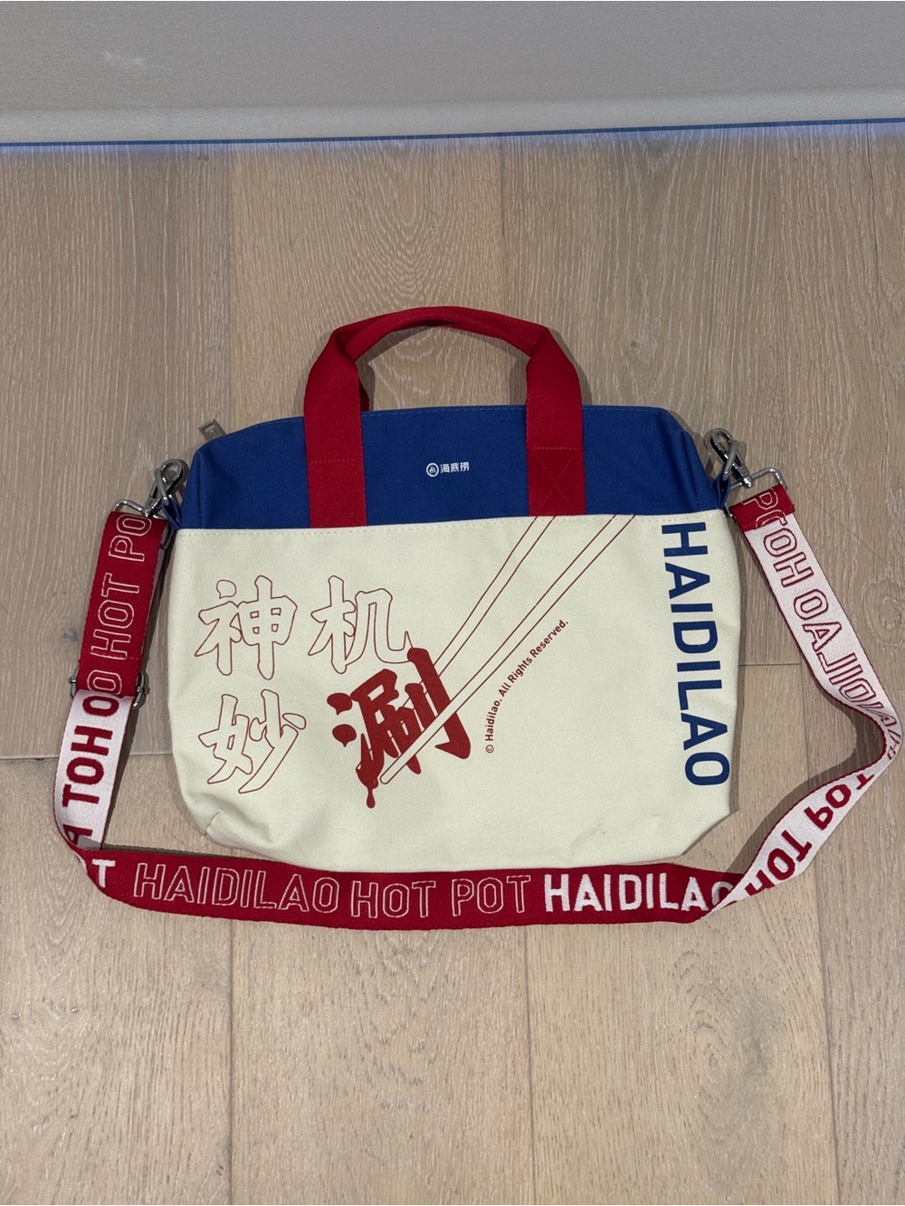Blue, Red & Cream Canvas Satchel